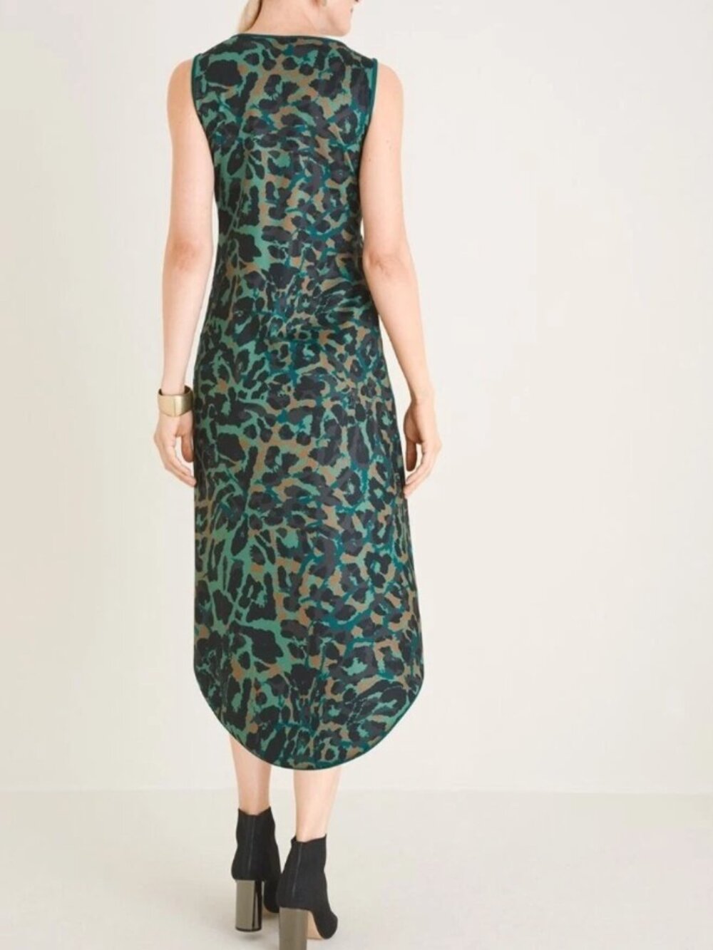 Chico's Size 2 Ponte Scuba Knit Dress Womens L Animal Print High Low Career EUC - Picture 2 of 12